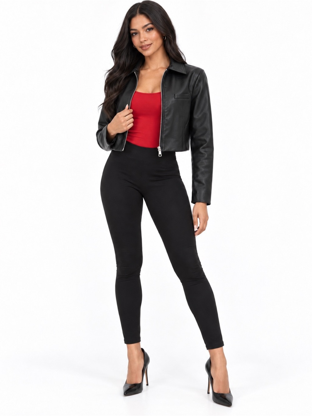 Calvin Klein Black High-Waist Leggings with Red Tank